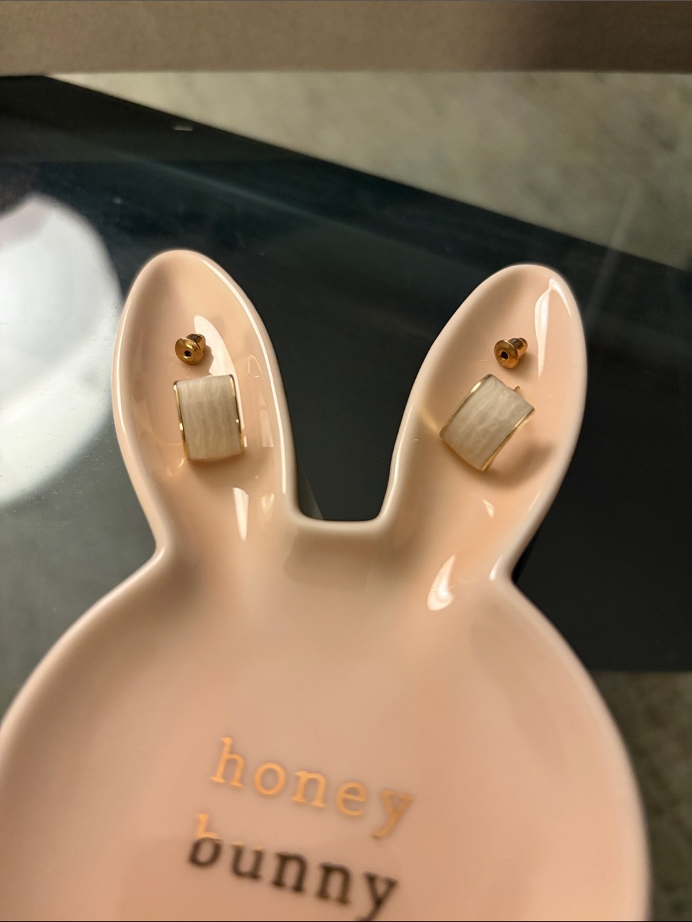 Gold & Cream Rectangular Stud Earrings - Unbranded